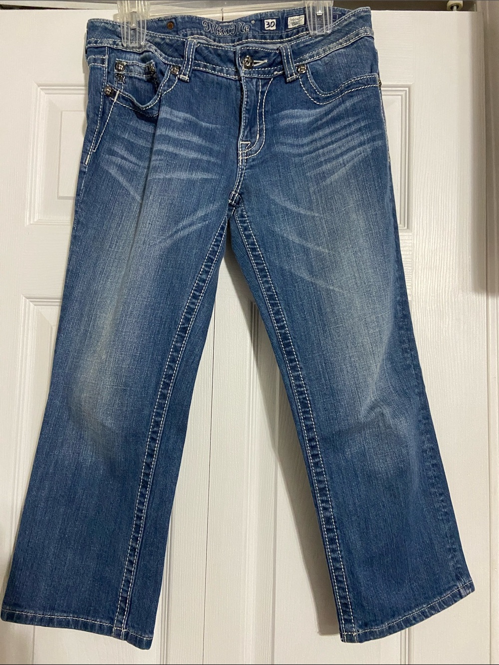 Miss Me Medium Blue Flared Jeans with Whisker Fade